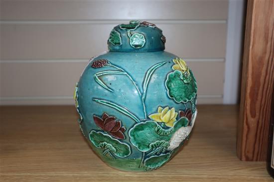 A Chinese moulded porcelain jar and cover, Wang Binrong seal mark height 20cm